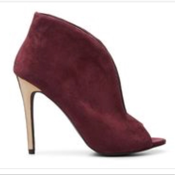Fergie Rina, Wine Suede Peep Toe Heels - Picture 3 of 6